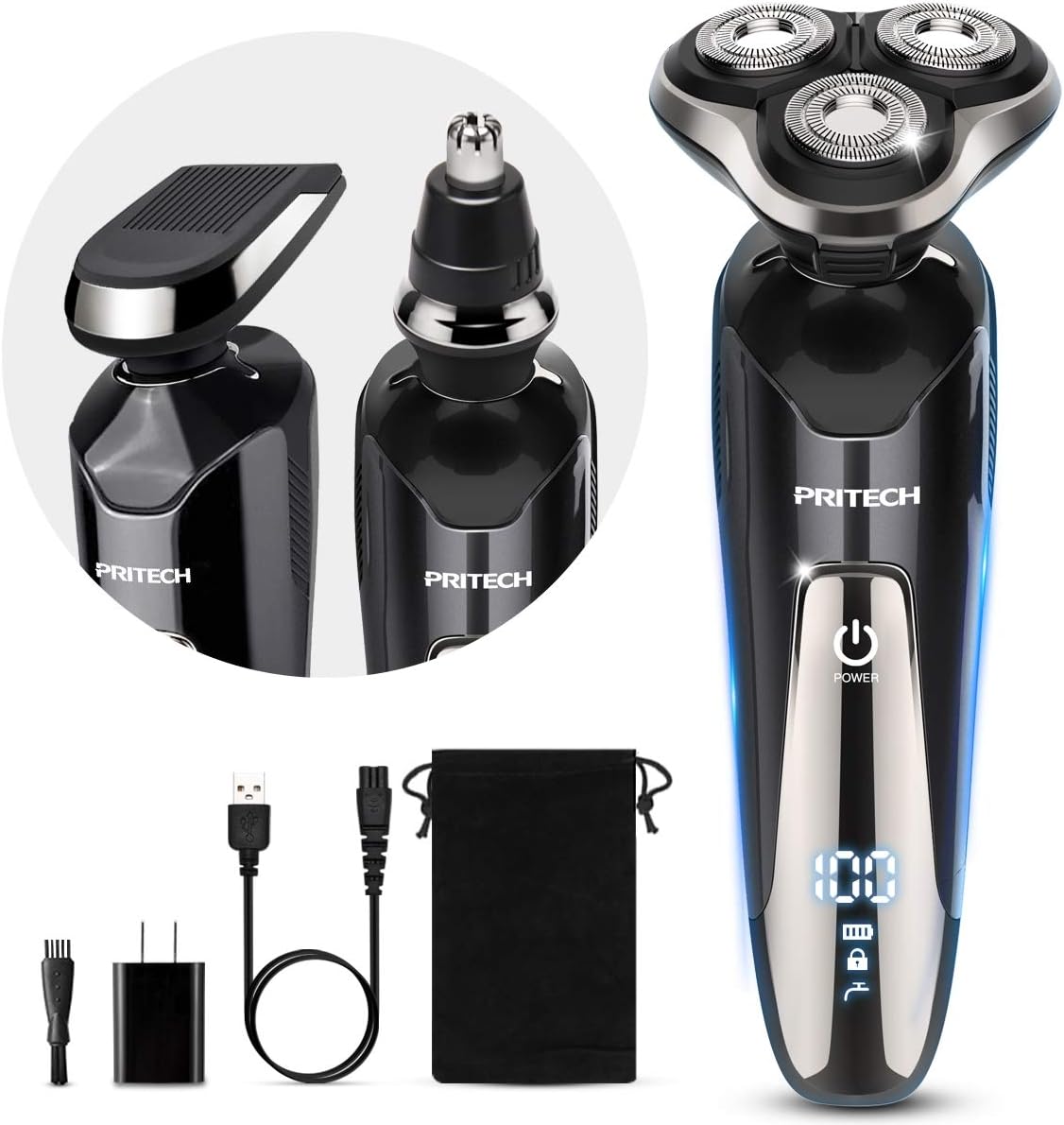 PRITECH Maquinilla de afeitar eléctrica para hombres Rotary Electri...