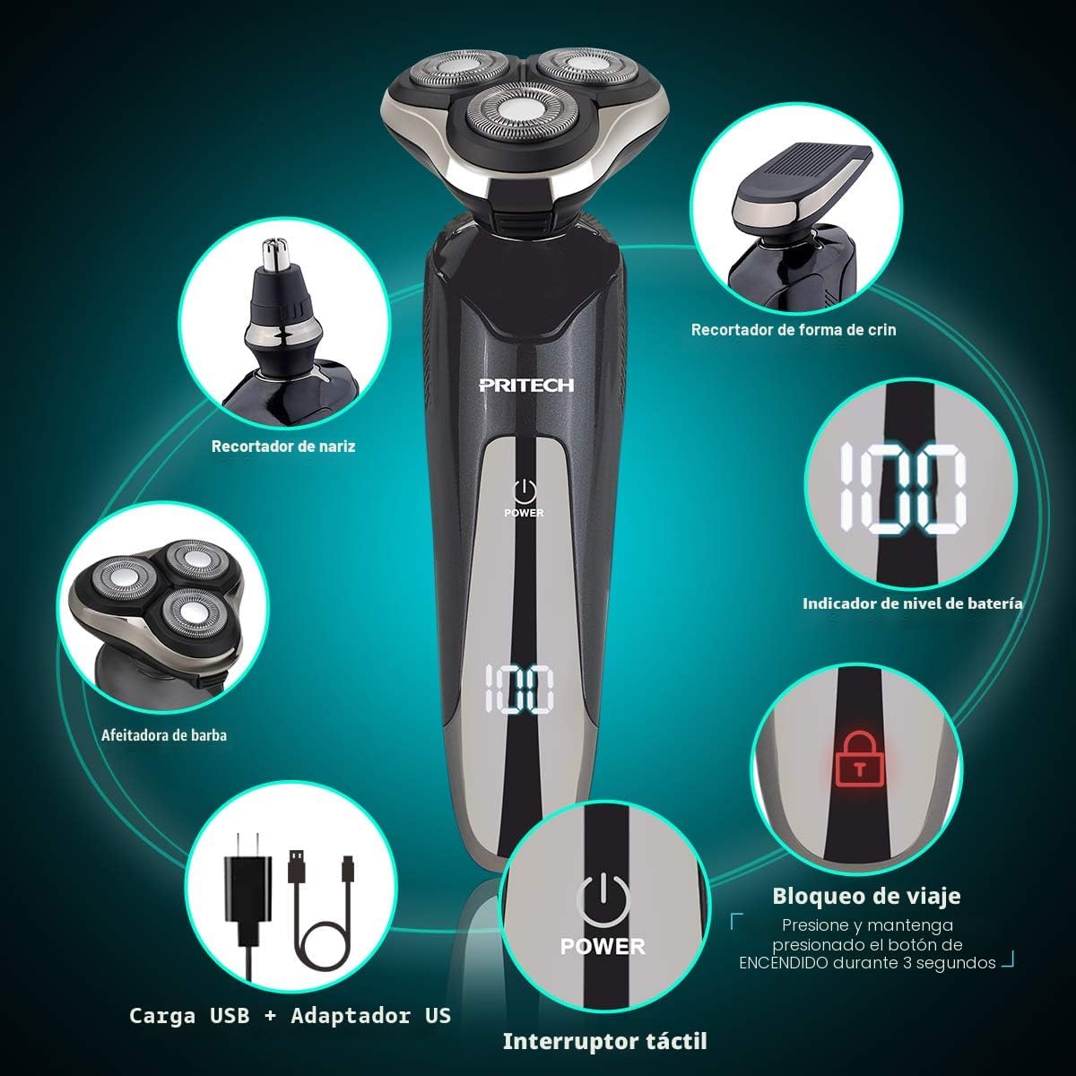 PRITECH Maquinilla de afeitar eléctrica para hombres Rotary Electri...
