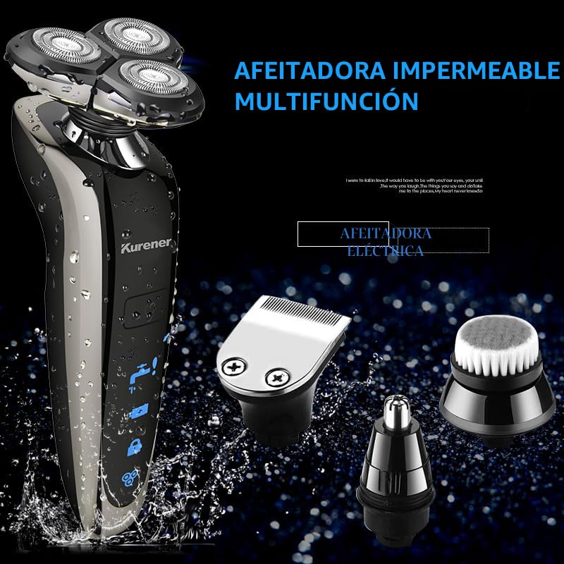 Kurener Afeitadora eléctrica para hombres, recargable, 100% imperme...