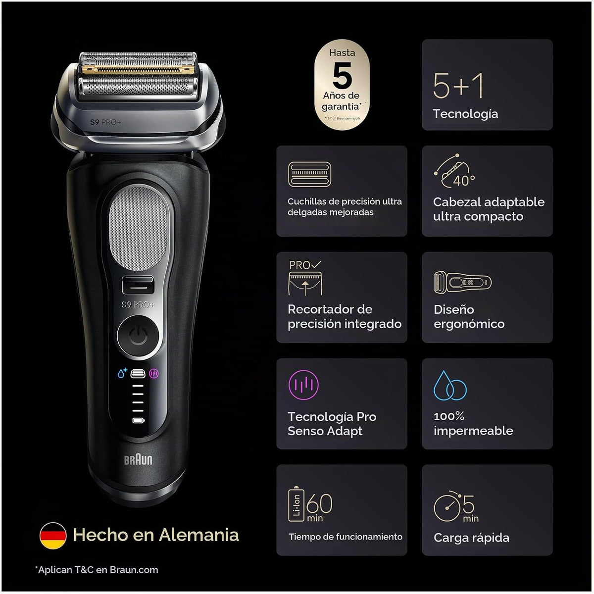 Braun Series 9 PRO+ - Afeitadora eléctrica para hombres, maquinilla...