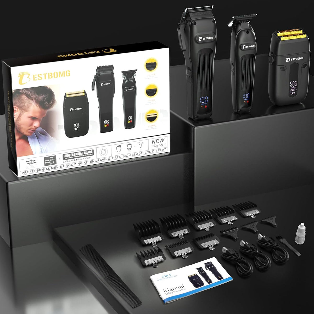 BESTBOMG® BS-808A - Juego de cortapelos para hombres, recortadora y...