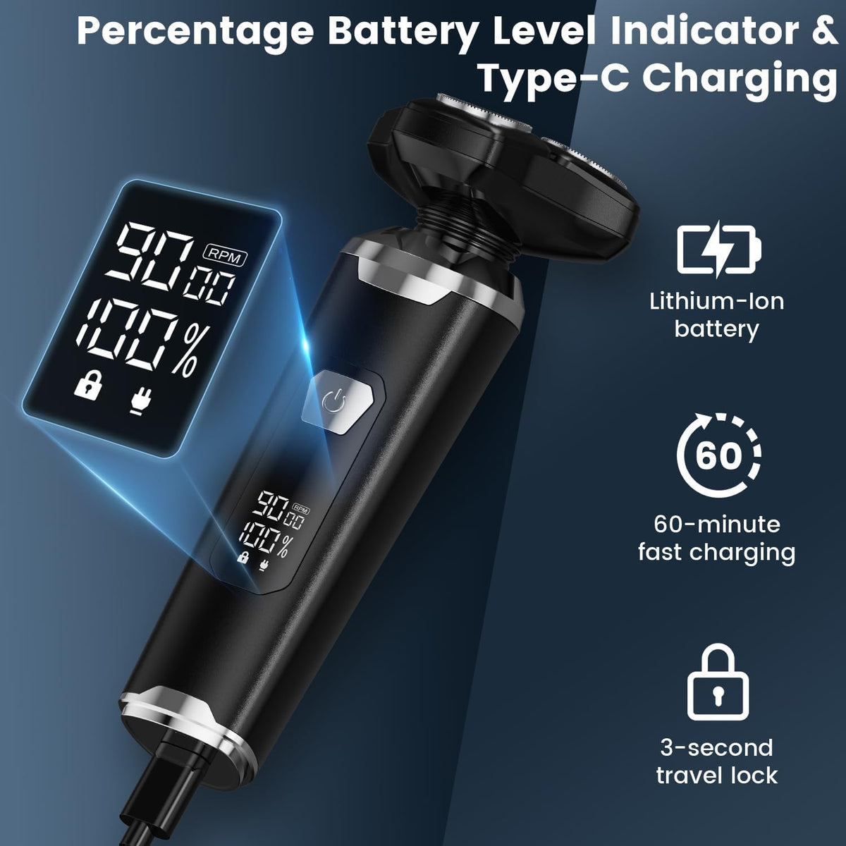 Maquinilla de afeitar eléctrica para hombres: afeitadora impermeabl...