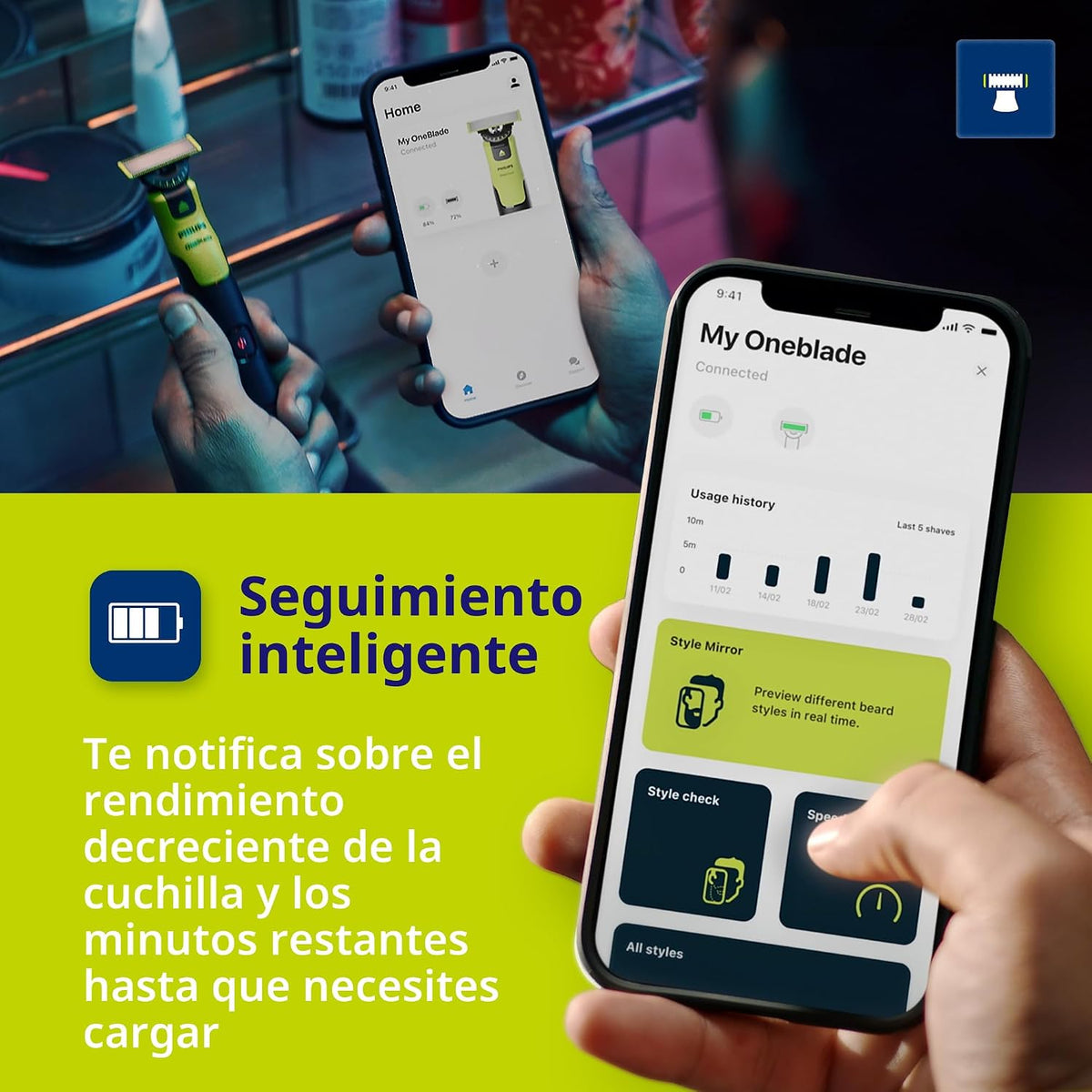 Norelco Philips OneBlade 360 con Conectividad Híbrida para Cara, Re...