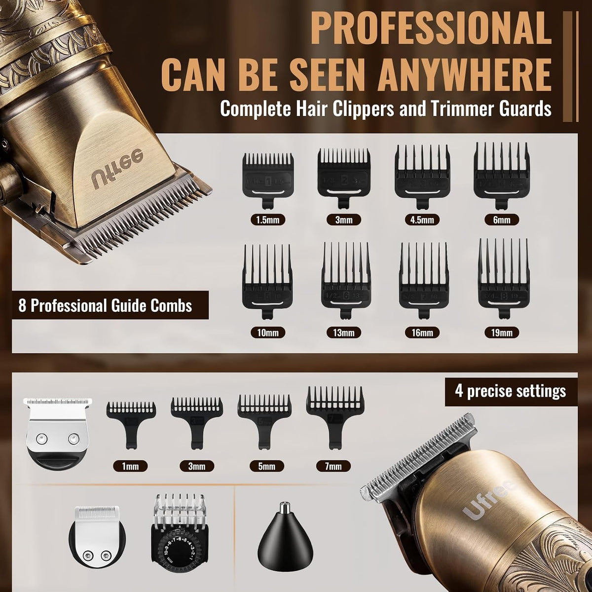 Ufree Cortadora de pelo para hombres, recortadora de barba, afeitad...