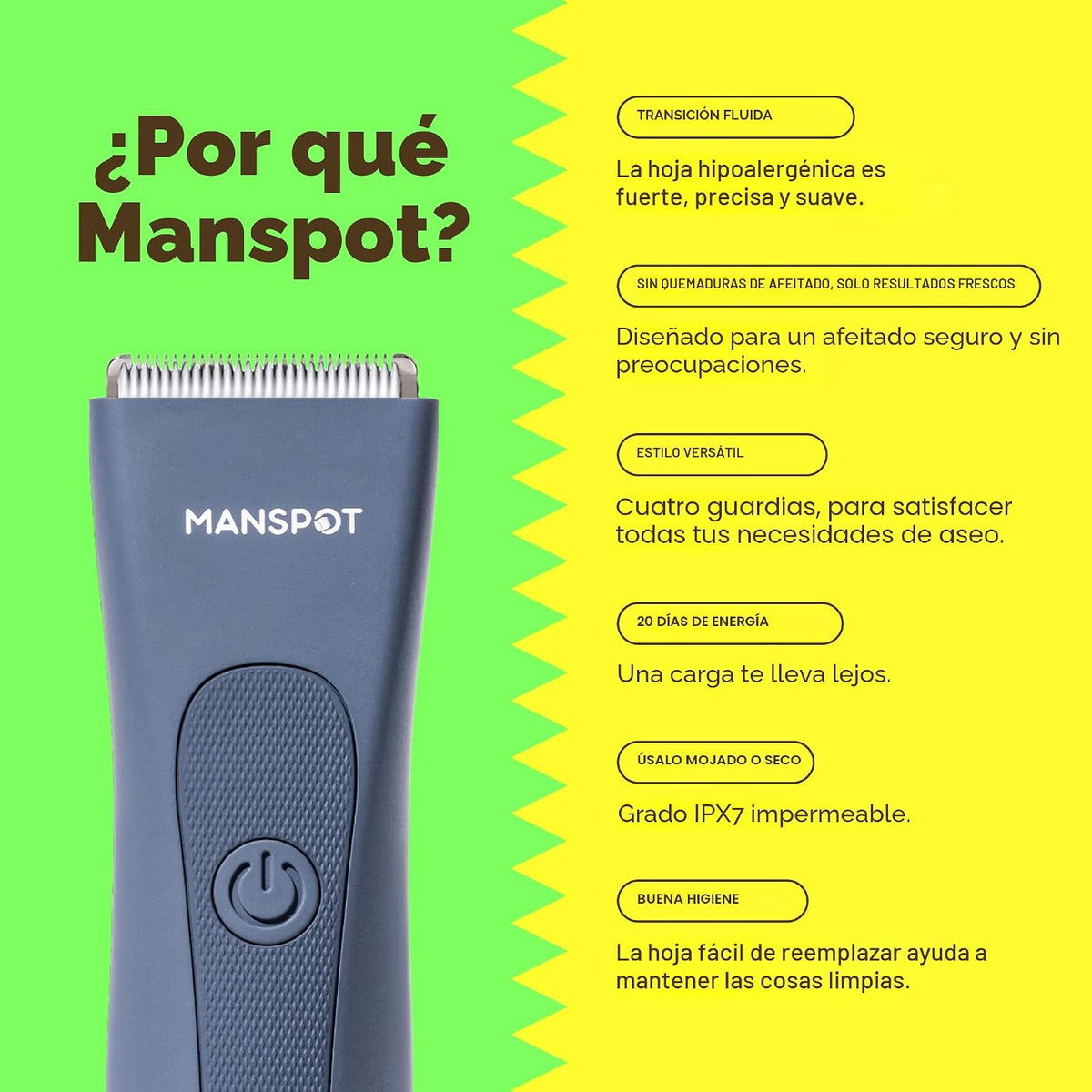MANSPOT Afeitadora eléctrica para ingle, recortadores de acabado ca...
