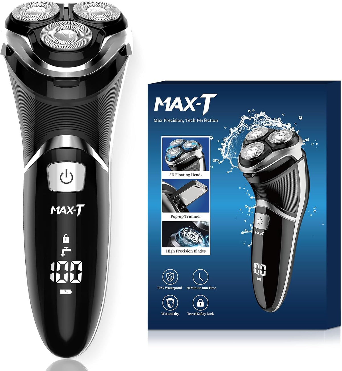 Afeitadora eléctrica para hombres - MAX-T Recargable con cable y si...