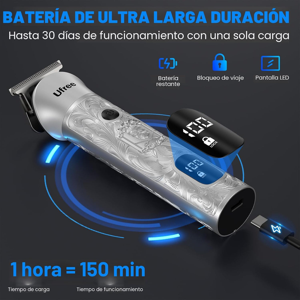 Ufree Recortadora de barba 7 en 1 para hombres, afeitadora eléctric...