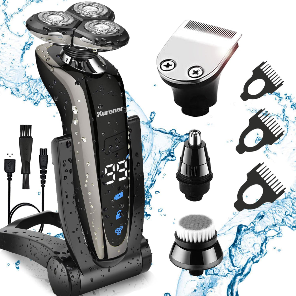 Kurener Afeitadora eléctrica para hombres, recargable, 100% imperme...