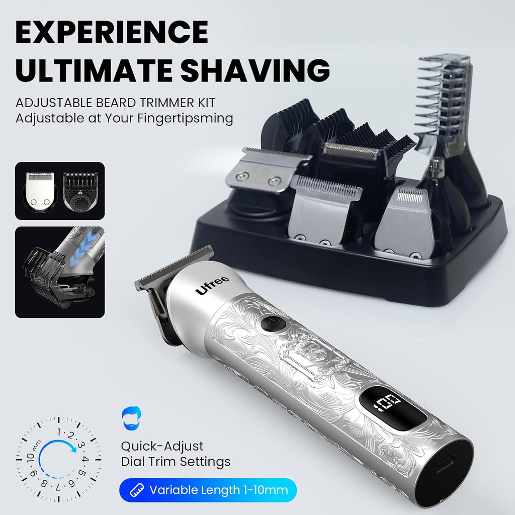 Ufree Recortadora de barba 7 en 1 para hombres, afeitadora eléctric...