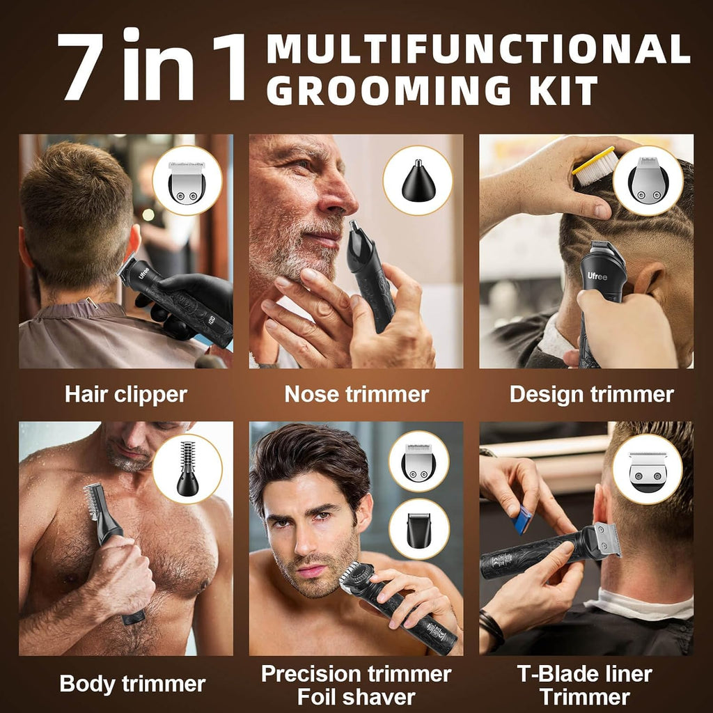 Ufree Recortadora de barba 7 en 1 para hombres, afeitadora eléctric...