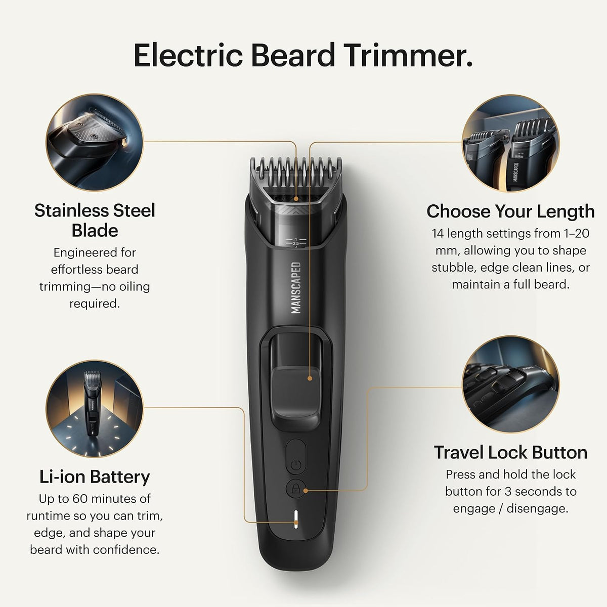 MANSCAPED® The Beard Hedger® PLUS, recortadora de barba y bigote aj...