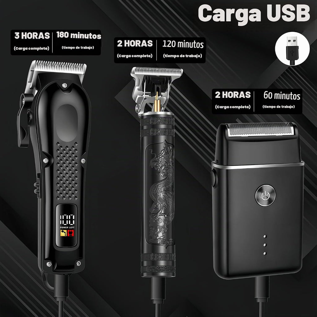 PROIYO Cortapelos 3 en 1 para hombres con LED, recortador de barba...