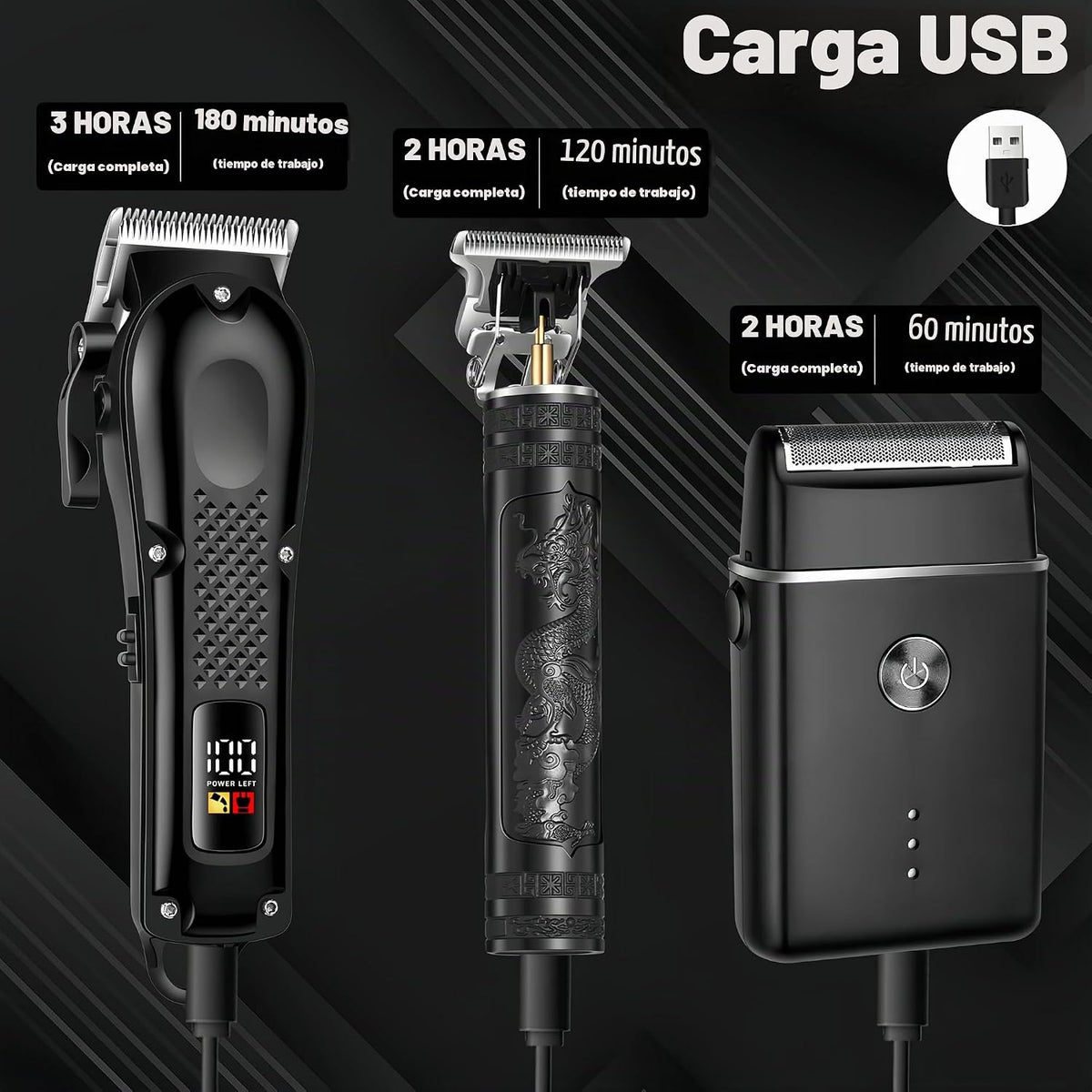 PROIYO Cortapelos 3 en 1 para hombres con LED, recortador de barba...