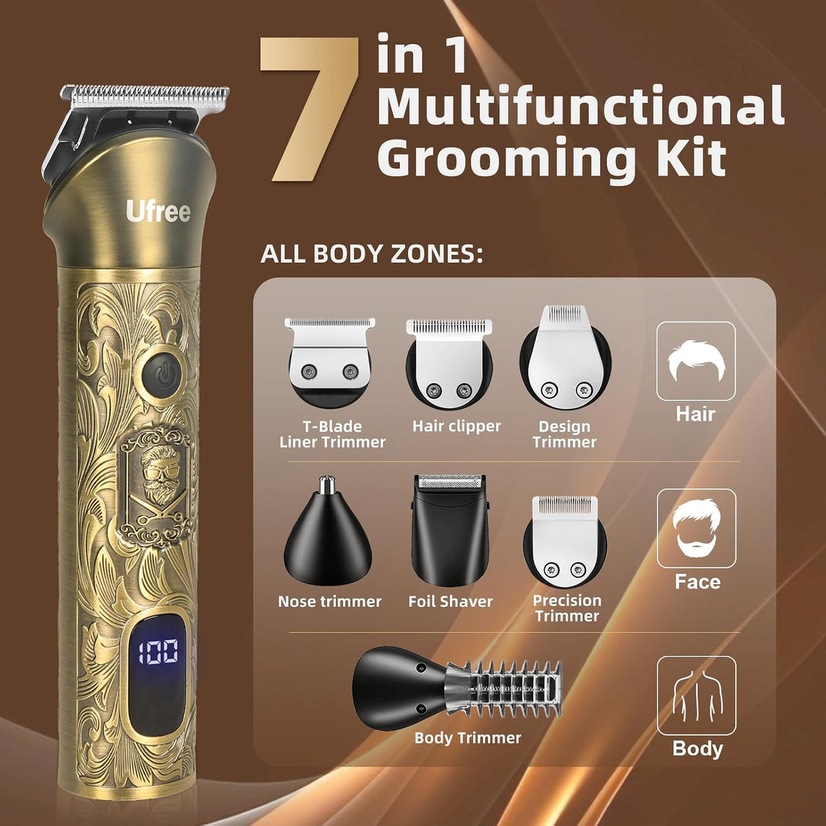 Ufree Recortadora de barba profesional para hombres, maquinilla de...