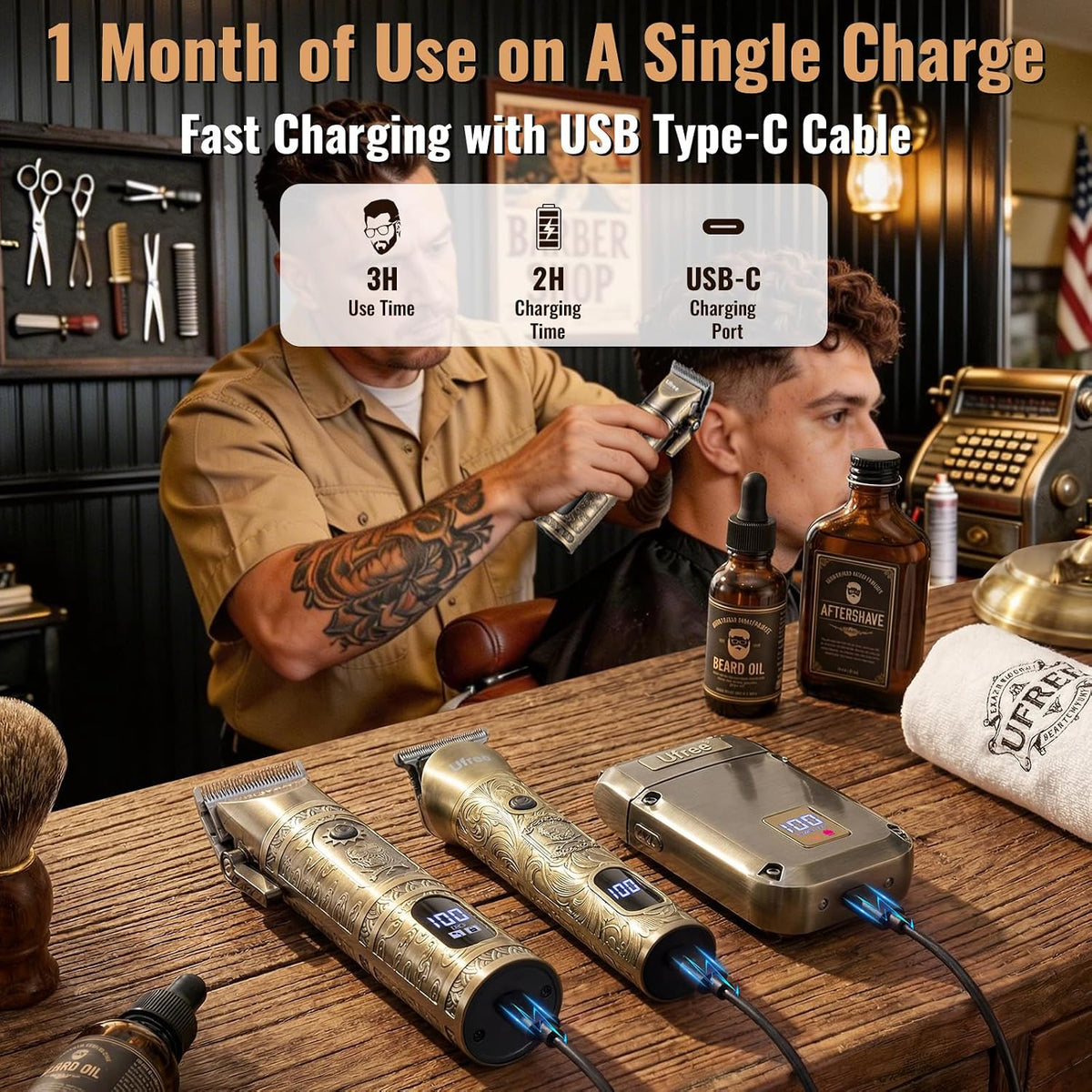 Ufree Cortadora de pelo para hombres, recortadora de barba, afeitad...