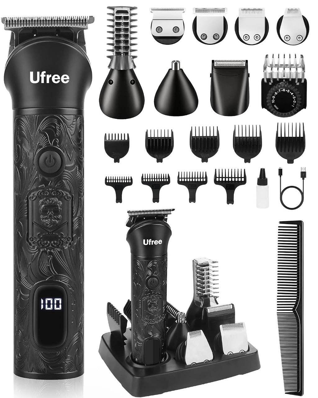 Ufree Recortadora de barba 7 en 1 para hombres, afeitadora eléctric...