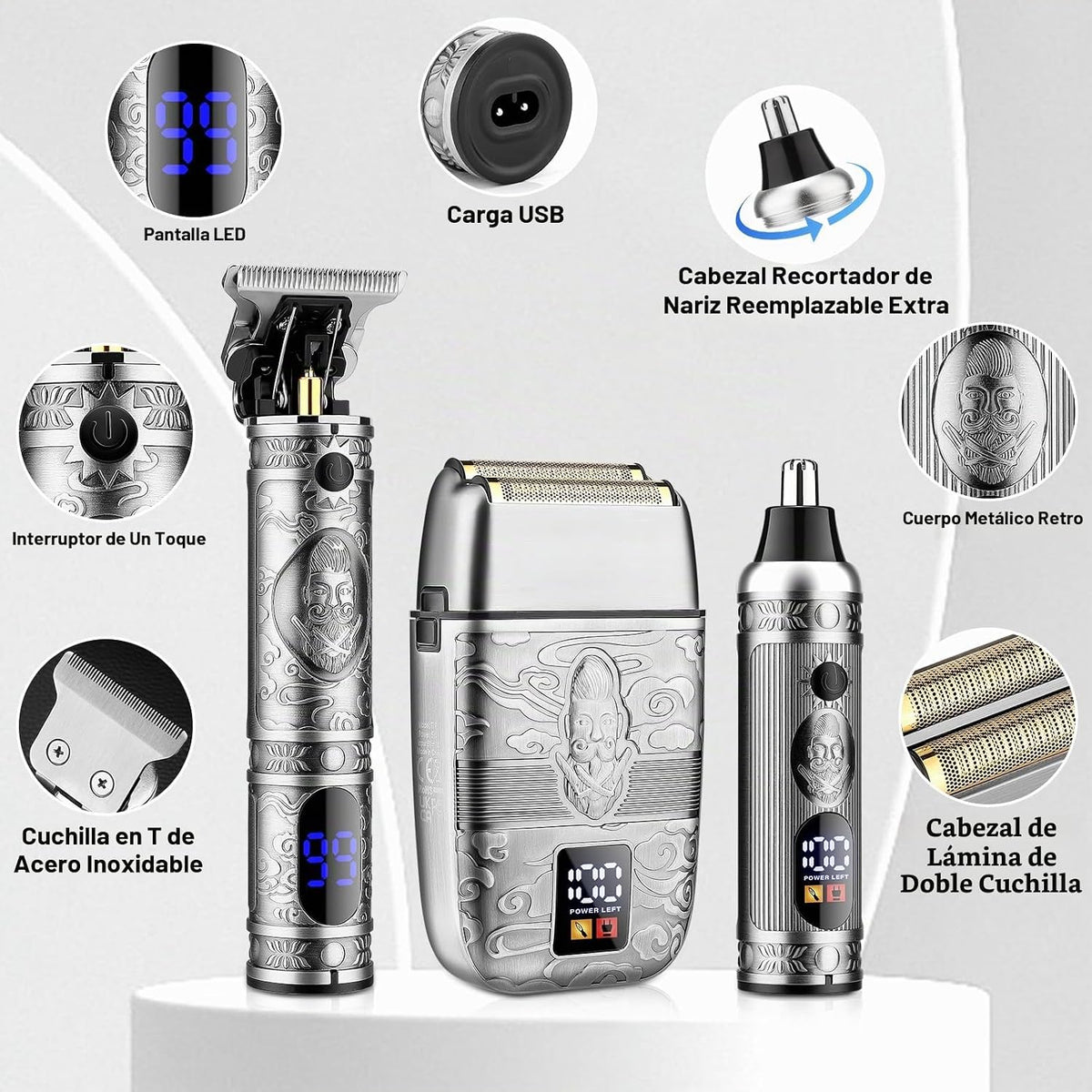 Saoilli - Cortadora de barba para hombres, afeitadora eléctrica 4 e...