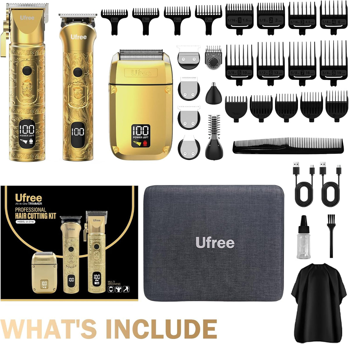 Ufree Cortadora de pelo para hombres, recortadora de barba, afeitad...