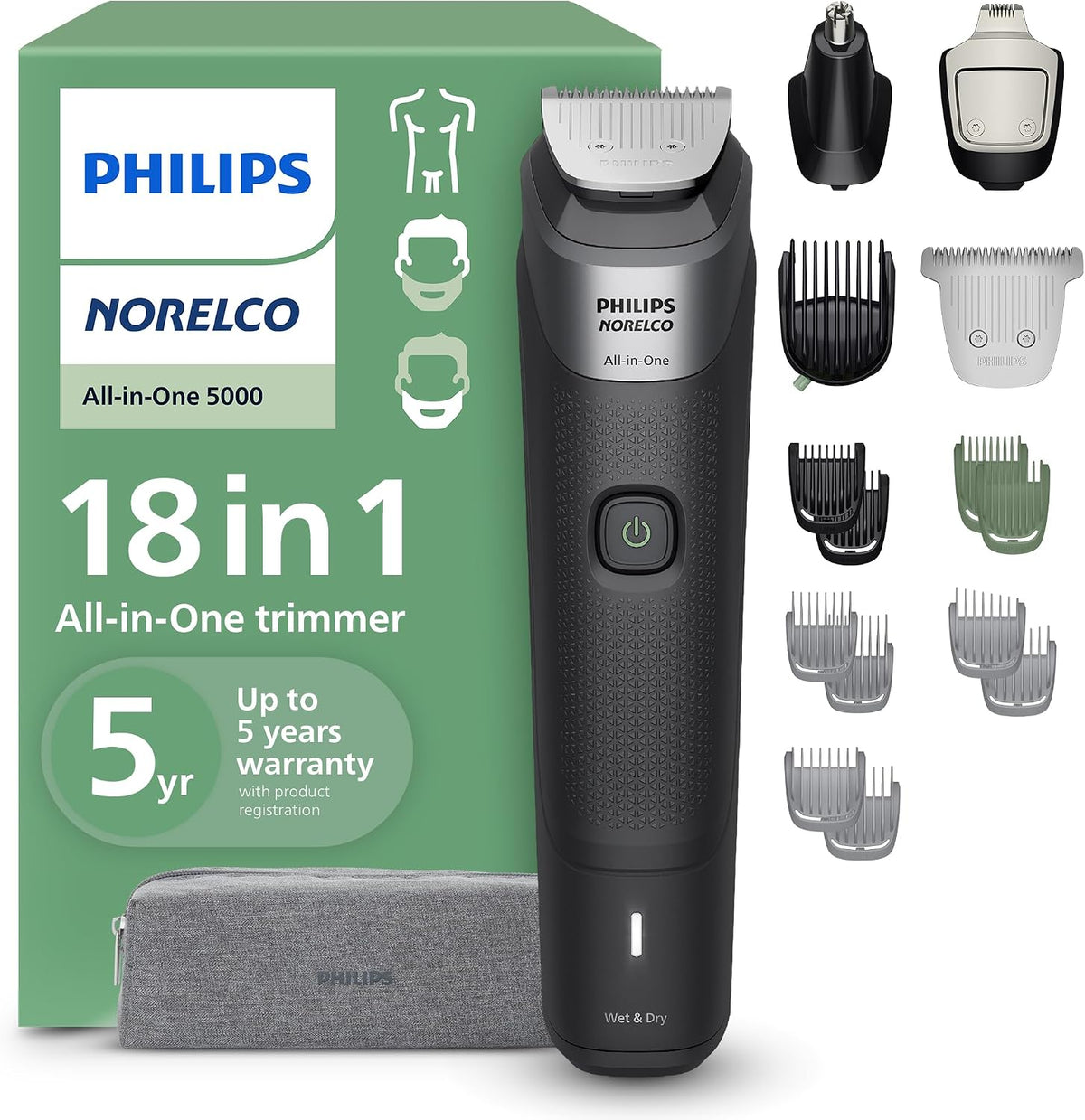 Philips Norelco Todo-en-Uno Recortadora de 18 Piezas Serie 5000 - A...