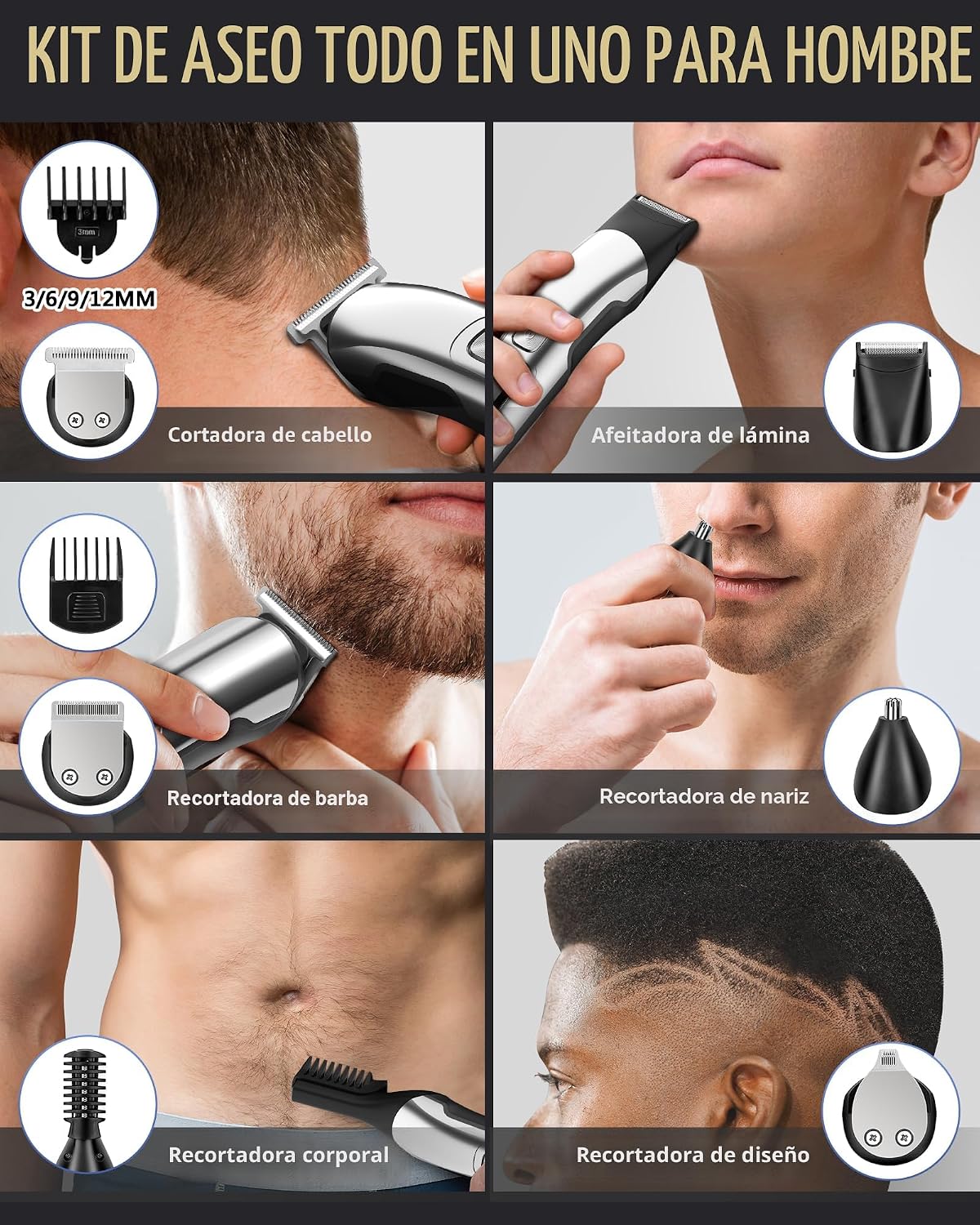 Ufree - Cortadora de barba inalámbrica para hombres, maquina de afe...