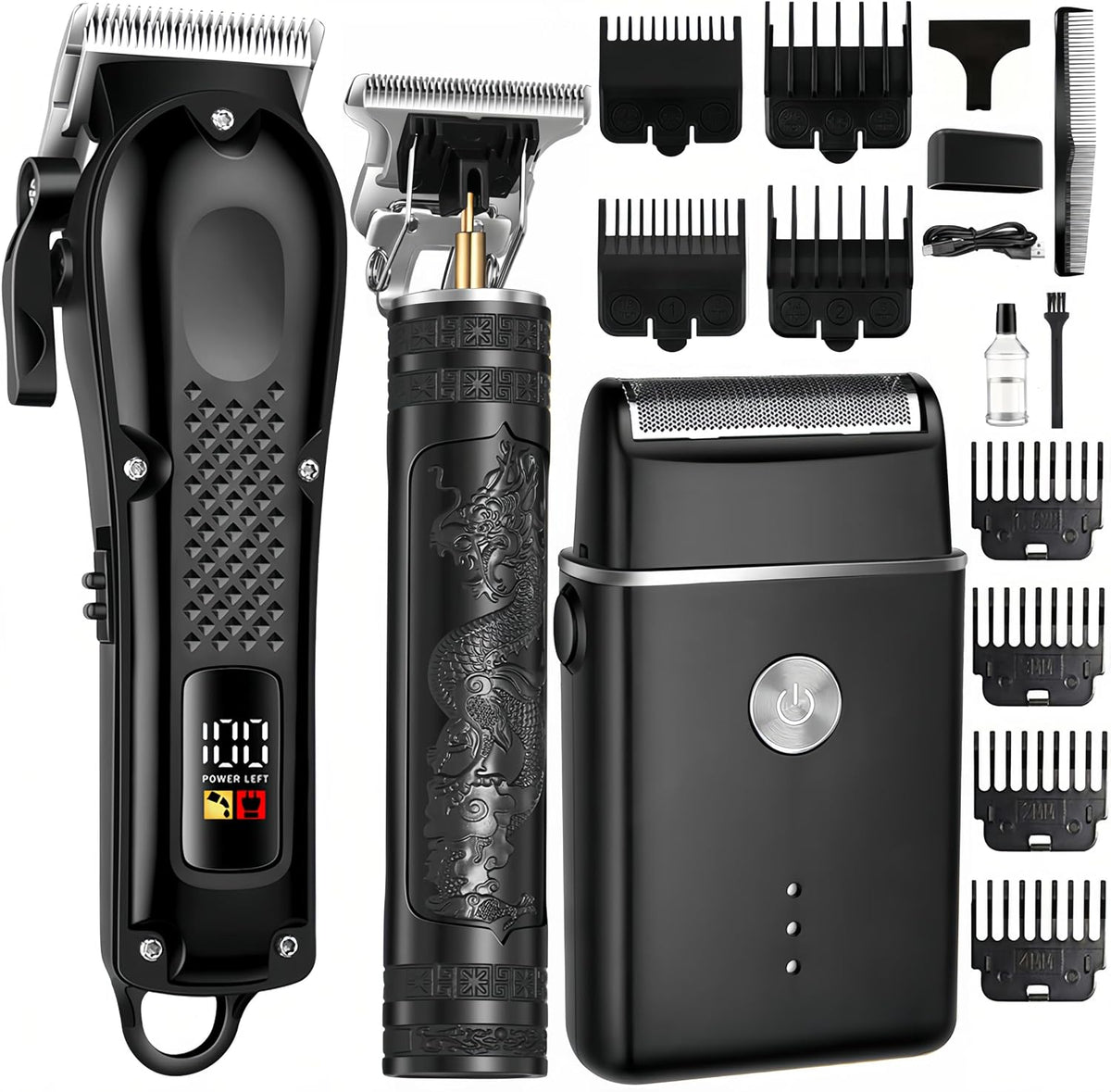 PROIYO Cortapelos 3 en 1 para hombres con LED, recortador de barba...