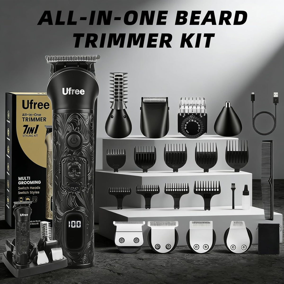 Ufree Recortadora de barba 7 en 1 para hombres, afeitadora eléctric...
