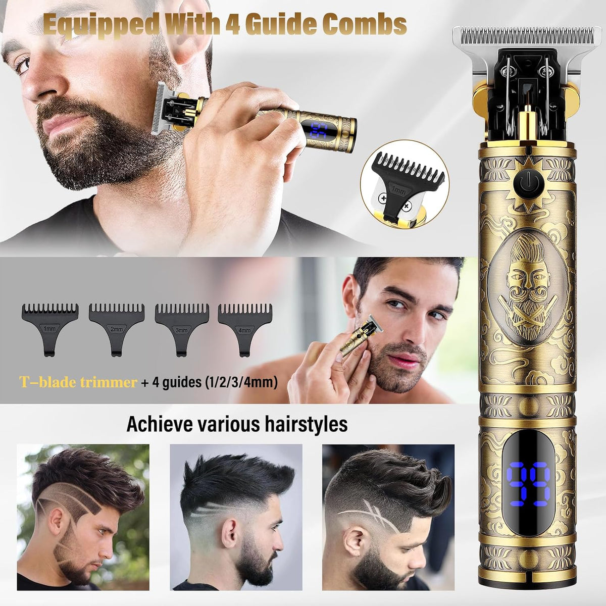 Saoilli - Cortadora de barba para hombres, afeitadora eléctrica 4 e...
